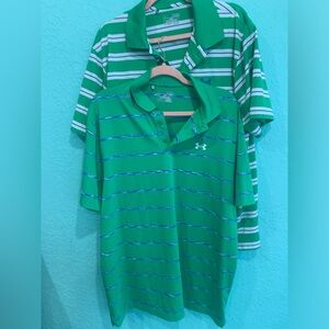 Under Armour mens XL Green Striped Polo Shirt bundle heatgear loose gold